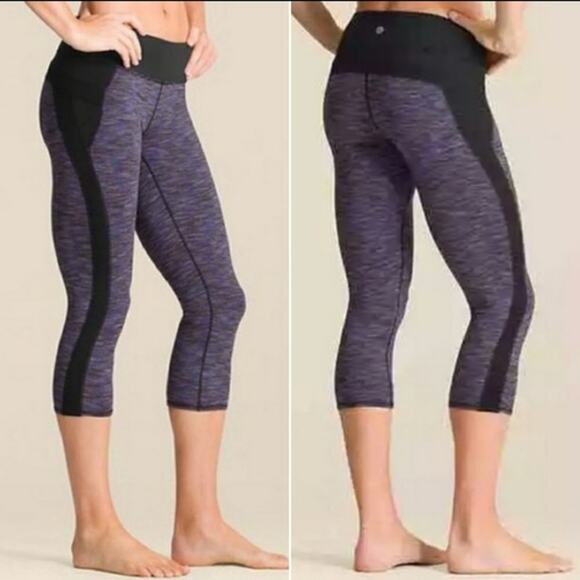 Athleta XS Tangram Capri Leggings Purple Stripe - Picture 1 of 4